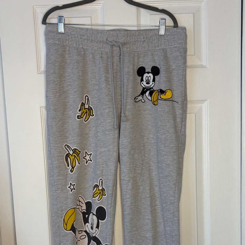 Disney Mickey Mouse Bananas Heather Grey Joggers size Large